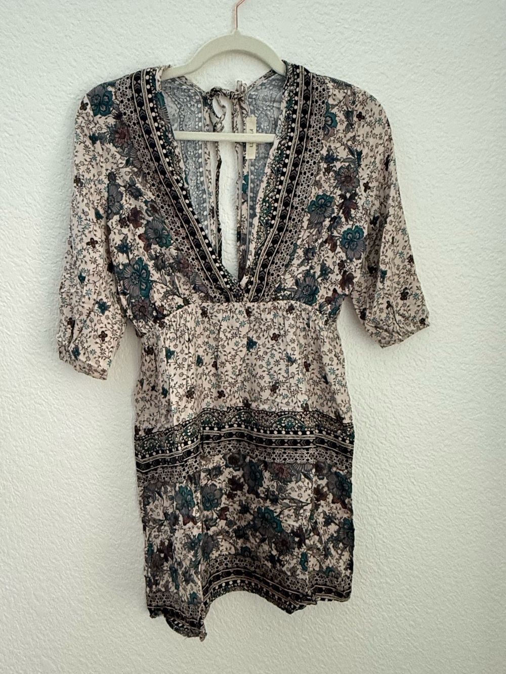 ILLA ILLA Cream Mini Dress with Teal & Brown Floral Print